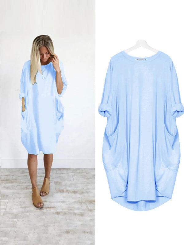 (❤️Mother's Day Sale) Women's Casual Solid O-Outline Dress-serendiple.com