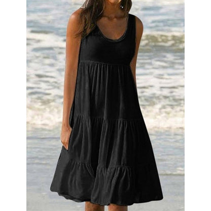 Paneled Solid Sleeveless Beach Dress-serendiple.com